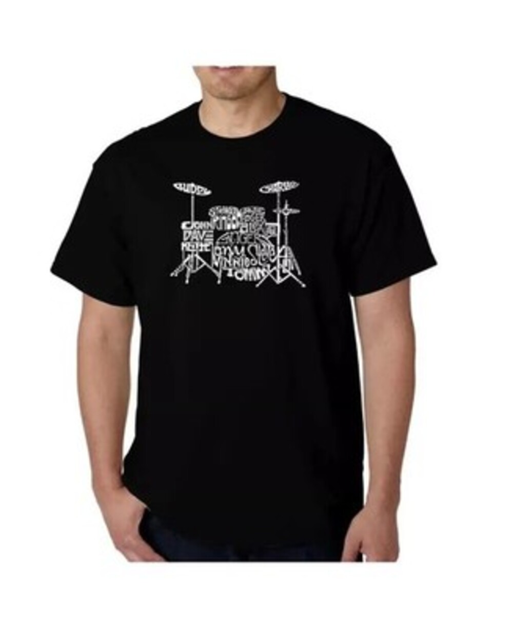 Port & Co Art Word Drums Graphic Print T-Shirt Men's S Black Crewneck Pullover